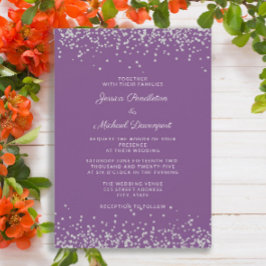 Convite Casamento Elegante com Brilho Prateado Roxo 