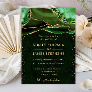 Convite Casamento Elegante com Brilho Verde e Dourado em Á