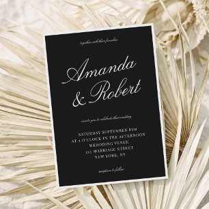 Convite Casamento Elegante com Caligrafia Preta e Estilo A