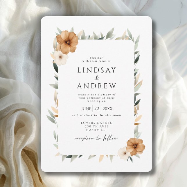 Convite Casamento Elegante com Cobre e Botânica Terrosa (Elegant Copper & Earthy Botanical Wedding Invitation)