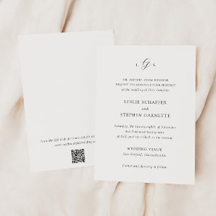Convite Casamento Elegante com Código QR Preto e Branco At