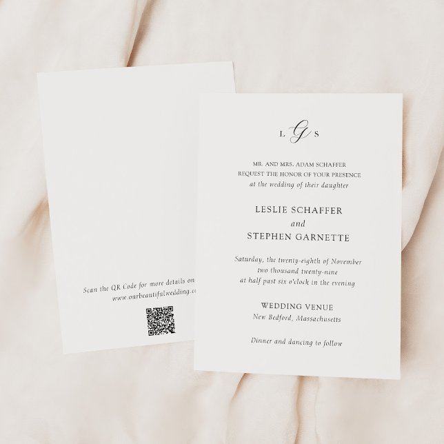 Convite Casamento Elegante com Código QR Preto e Branco At (Criador carregado)