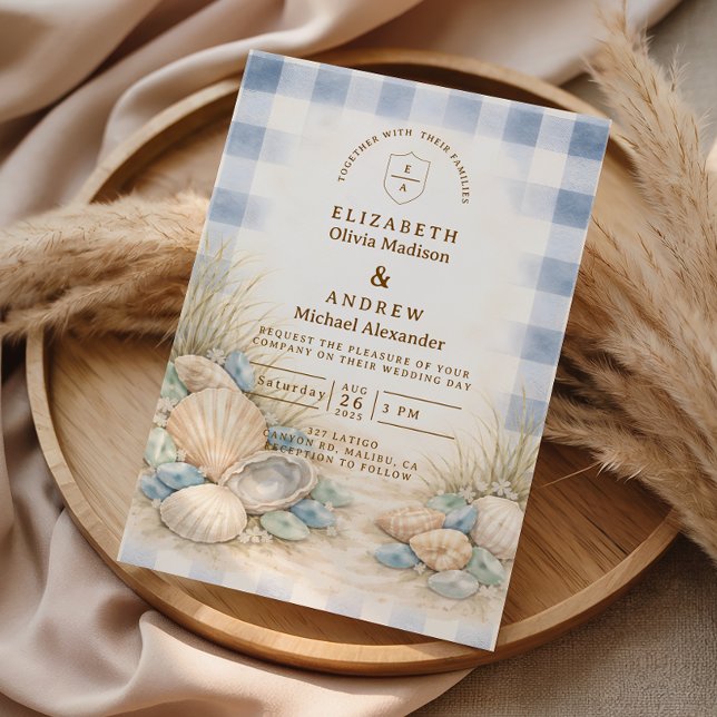 Convite Casamento Elegante com Conchas à Beira-Mar (Criador carregado)