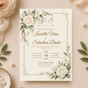 Convite Casamento Elegante com Copo-de-Leite Marfim