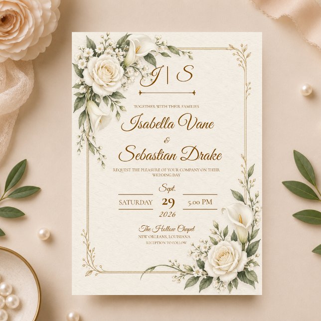 Convite Casamento Elegante com Copo-de-Leite Marfim (Criador carregado)