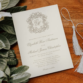 Convite Casamento Elegante com Crista de Monograma em Marf