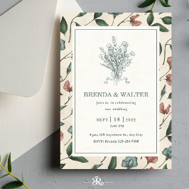 Convite Casamento Elegante com Desenho de Flor Silvestre R