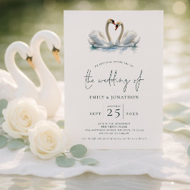 Convite Casamento Elegante com Dois Cisnes em Letra Manual