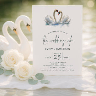 Convite Casamento Elegante com Dois Cisnes em Letra Manual