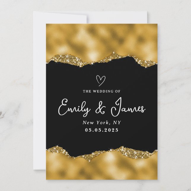 Convite casamento elegante com dourado cólico (Frente)