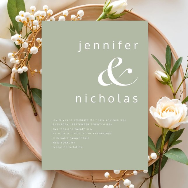 Convite Casamento Elegante com E comercial em Verde Salvia (Elegant Sage Green Ampersand Wedding Invitation)