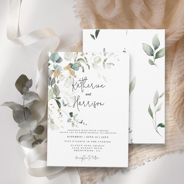 Convite Casamento Elegante com Eucalipto e Verde com Doura (Criador carregado)
