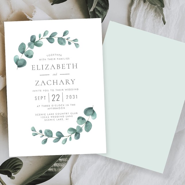 Convite Casamento Elegante com Eucalipto em Aquarela (Criador carregado)