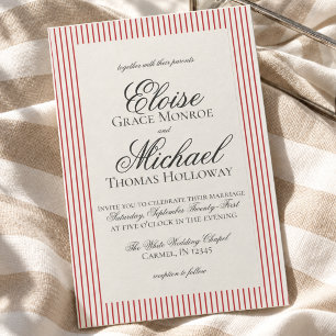 Convite Casamento Elegante com Faixa Vermelha e Letra de R