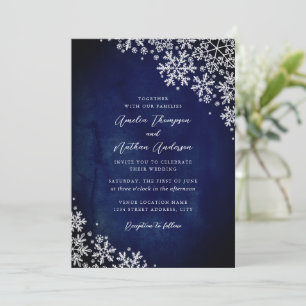 Convite Casamento Elegante com Floco de Neve Azul-Navy