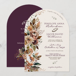 Convite Casamento Elegante com Floral de Outono Plum Noir