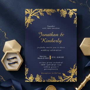 Convite Casamento Elegante com Floreio Naval em Ouro