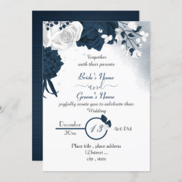 Convite casamento elegante com flores azuis e brancas mari