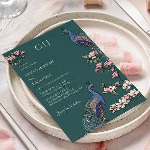 Convite Casamento Elegante com Flores em Verde Turquesa e 
