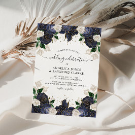 Convite Casamento Elegante com Flores Navy e Brancas