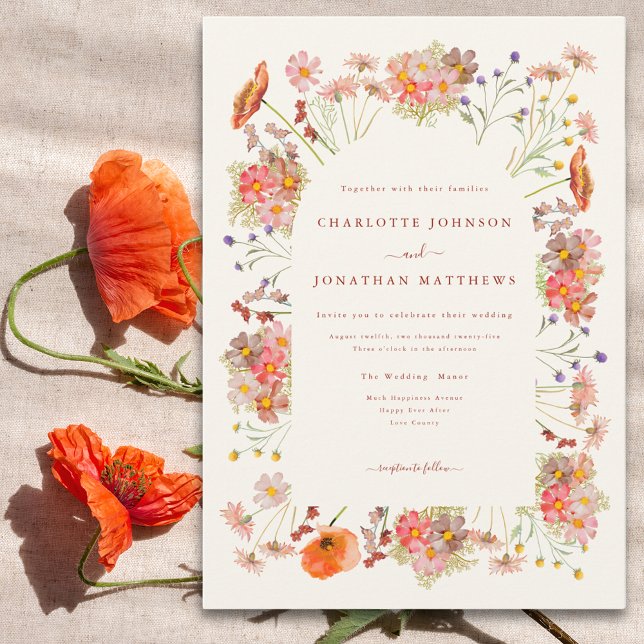 Convite Casamento Elegante com Flores Silvestres (Elegant wildflower wedding invitation)