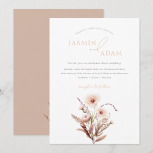 Convite Casamento Elegante com Flores Silvestres Neutras