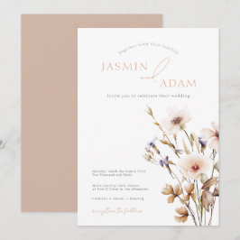 Convite Casamento Elegante com Flores Silvestres Neutras
