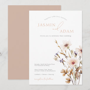 Convite Casamento Elegante com Flores Silvestres Neutras