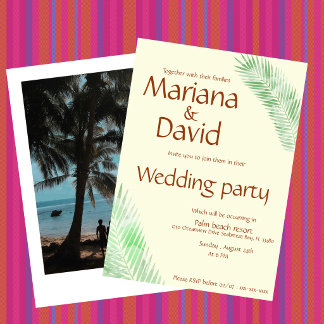 Convite Casamento Elegante com Folha de Palmeira Tropical