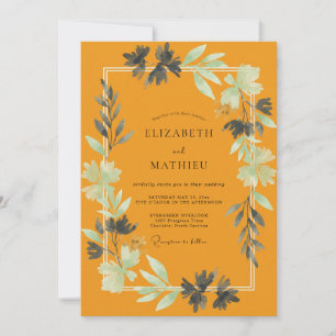 Convite Casamento Elegante com Folhas de Mostarda