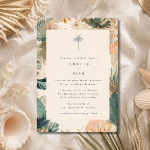 Convite Casamento Elegante com Folhas de Palmeira Tropical