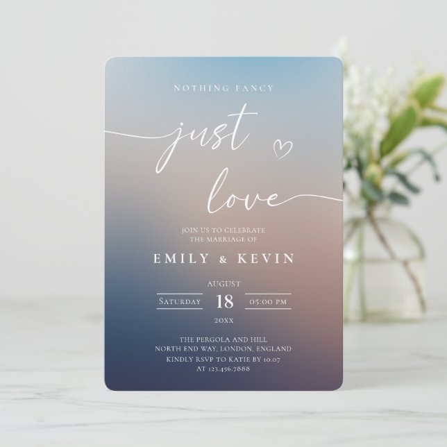 Convite Casamento Elegante com Gradiente Difuso Minimalist (Em pé/Frente)