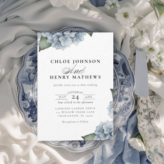 Convite Casamento Elegante com Hortênsias Azuis
