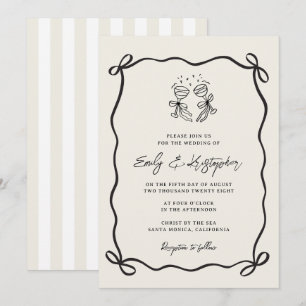 Convite Casamento Elegante com Laço Coquette em Listras de
