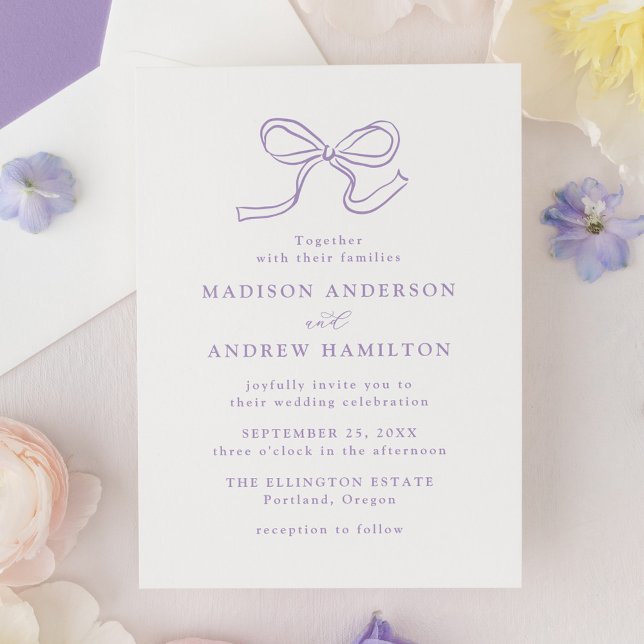 Convite Casamento Elegante com Laço de Lavanda (Criador carregado)