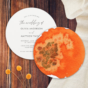 Convite Casamento Elegante com Laranja Queimado em Aquarel