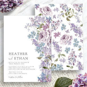 Convite Casamento Elegante com Lilás em Aquarela