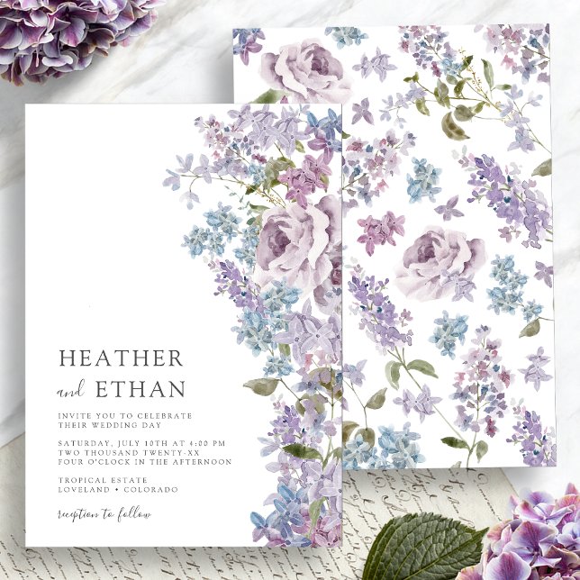 Convite Casamento Elegante com Lilás em Aquarela (Elegant Watercolor Purple Lilac Wedding Invitation by Painted Paperie
)