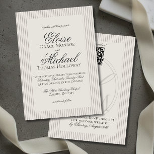 Convite Casamento Elegante com Listra Neutra em Script Old