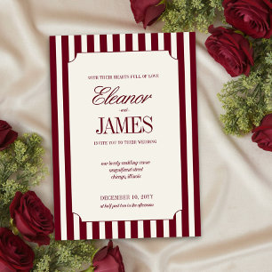 Convite Casamento Elegante com Listras Burgundy e Creme