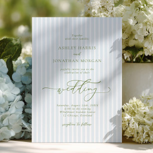 Convite Casamento Elegante com Listras em Azul e Salvia