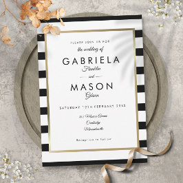 Convite Casamento Elegante com Listras Pretas e Brancas e