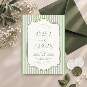 Convite Casamento Elegante com Listras Verdes Vintage