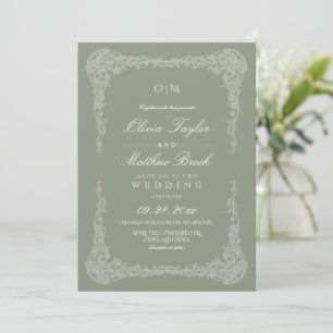 Convite Casamento Elegante com Moldura Francesa em Verde S