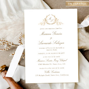 Convite Casamento Elegante Com Monograma Dourado, Em Espan
