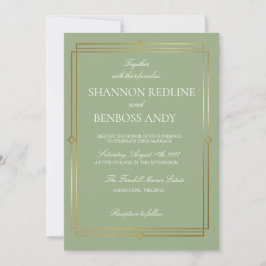 Convite Casamento Elegante com Monograma em Verde Sage e D