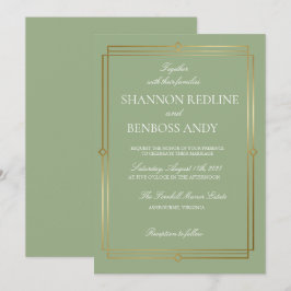 Convite Casamento Elegante com Monograma em Verde Sage e D