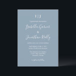 Convite Casamento Elegante com Monograma Moderno em Azul P<br><div class="desc">Este convite de casamento apresenta as iniciais do casal como um monograma no topo, seus nomes em letra cursiva fluida e todos os detalhes do casamento em letras brancas limpas sobre um fundo suave azul poeirento. Simples, romântico e atemporal — um ótimo ajuste para um casamento em jardim, ao ar...</div>