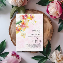 Convite Casamento elegante com orquídeas amarelas e vermel