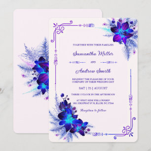 Convite Casamento Elegante com Orquídeas Azuis e Roxas